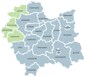 Mapka z zaznaczonym obszarem: Subregion Zachodni