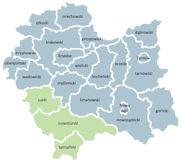 Mapka z zaznaczonym obszarem: Subregion Podhalański